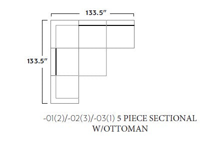 Fluffy 133.5" 5 Piece Sectional W/Ottoman -