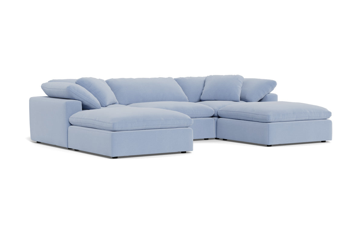 Fluffy 133.5" 3 Piece Sofa W/Double Ottoman - Dream French Blue