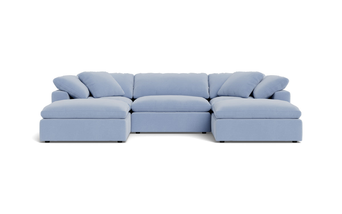 Fluffy 133.5" 3 Piece Sofa W/Double Ottoman - Dream French Blue