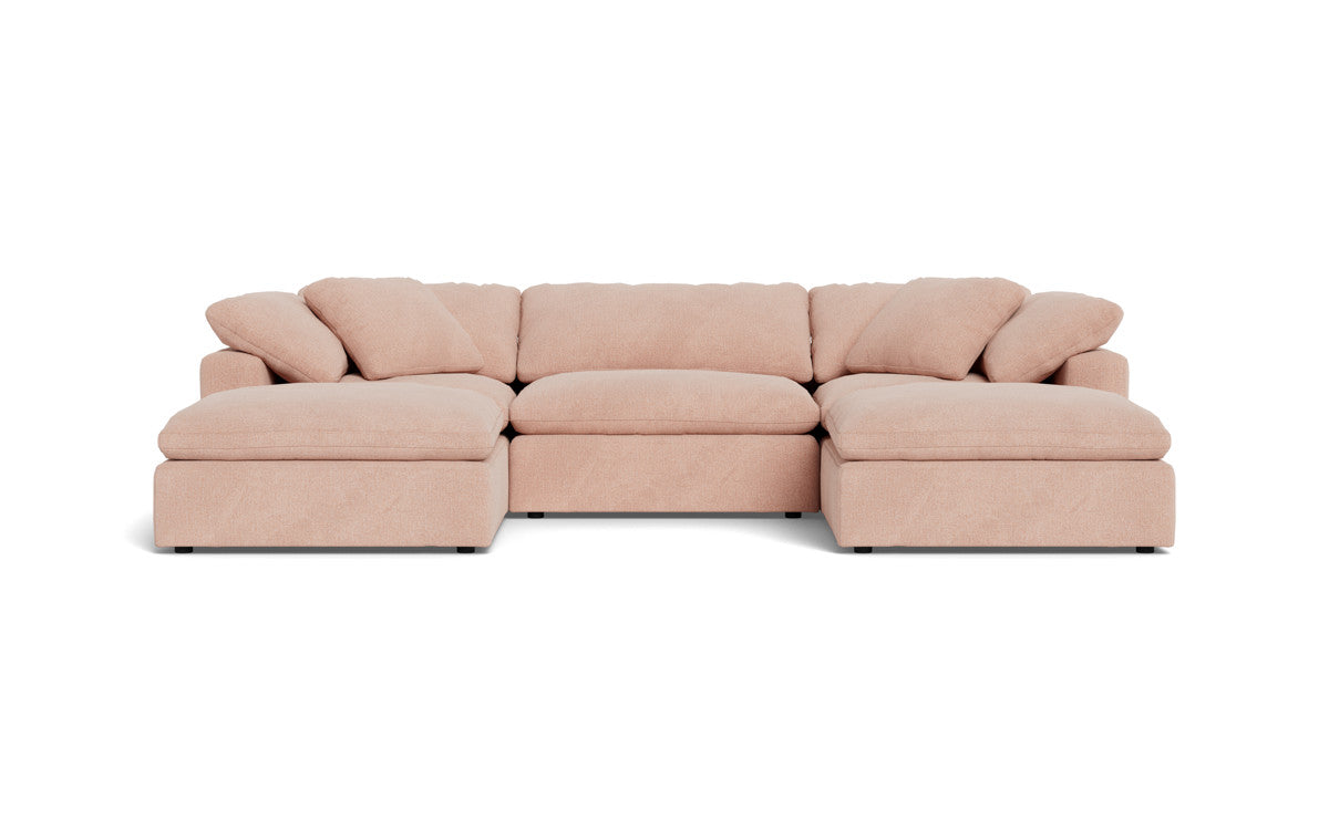 Fluffy 133.5" 3 Piece Sofa W/Double Ottoman - Elliot Blush