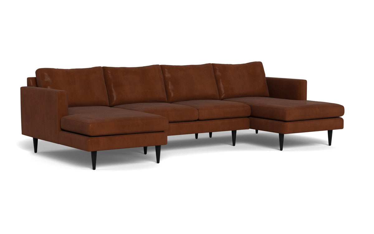 Wallace 126" Leather Untufted Double Chaise U Sectional - Ever-Last Leverage