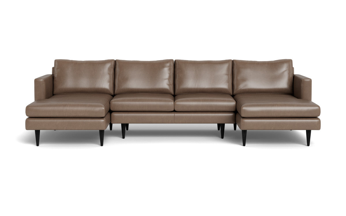 Wallace 126" Leather Untufted Double Chaise U Sectional - Hudson Ash
