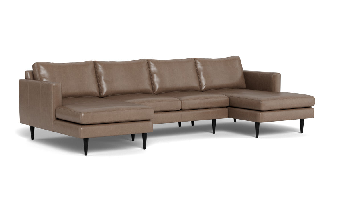 Wallace 126" Leather Untufted Double Chaise U Sectional - Hudson Ash