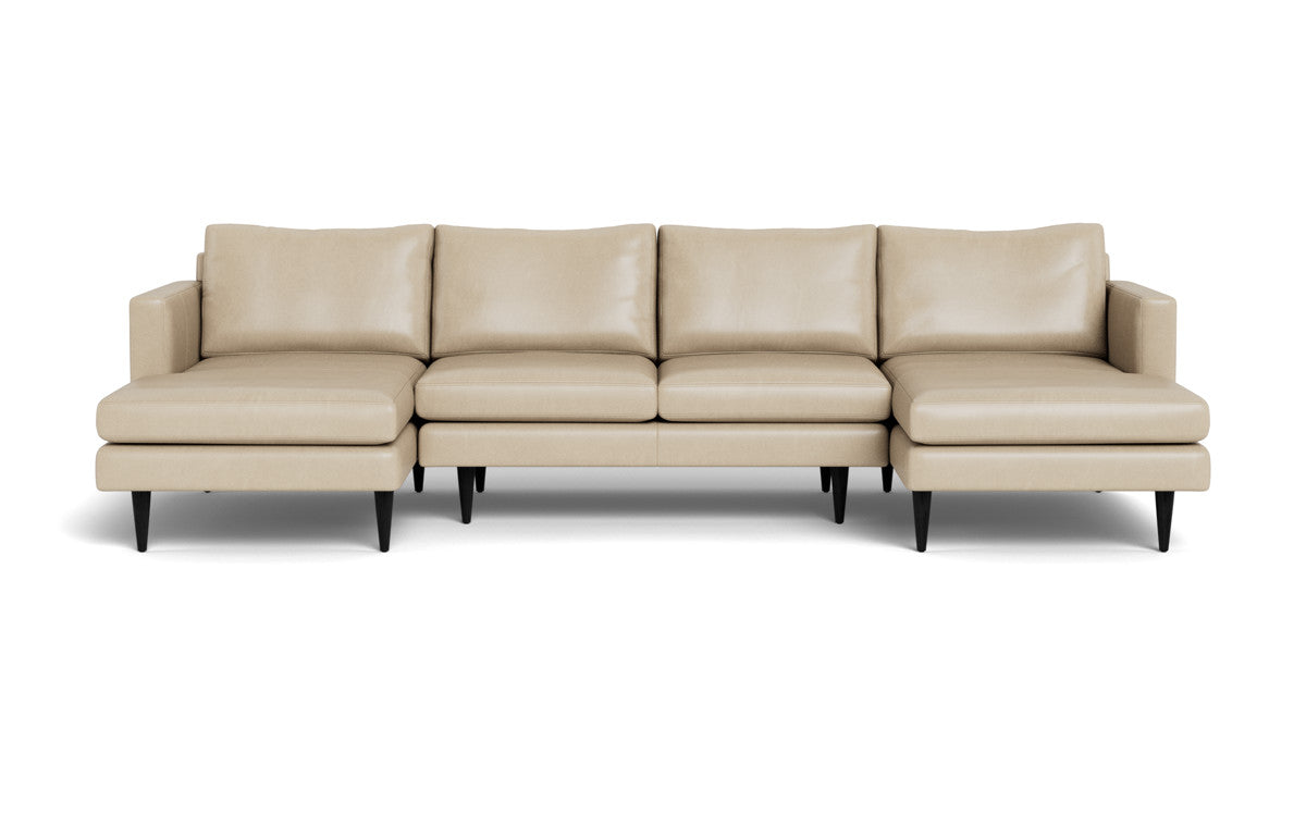 Wallace 126" Leather Untufted Double Chaise U Sectional - Hudson Ivory
