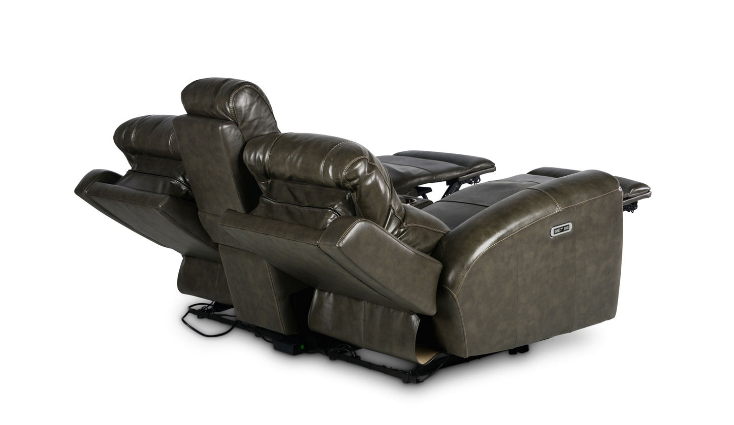 Laura Grey Leather Power Console Loveseat -