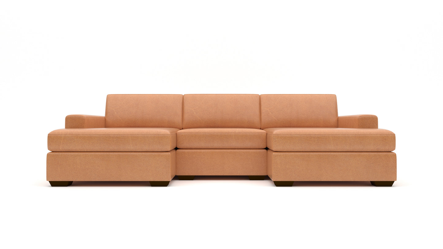 Mas Mesa 122" Deep Leather Double Chaise With Armless Chair - Hudson Lager