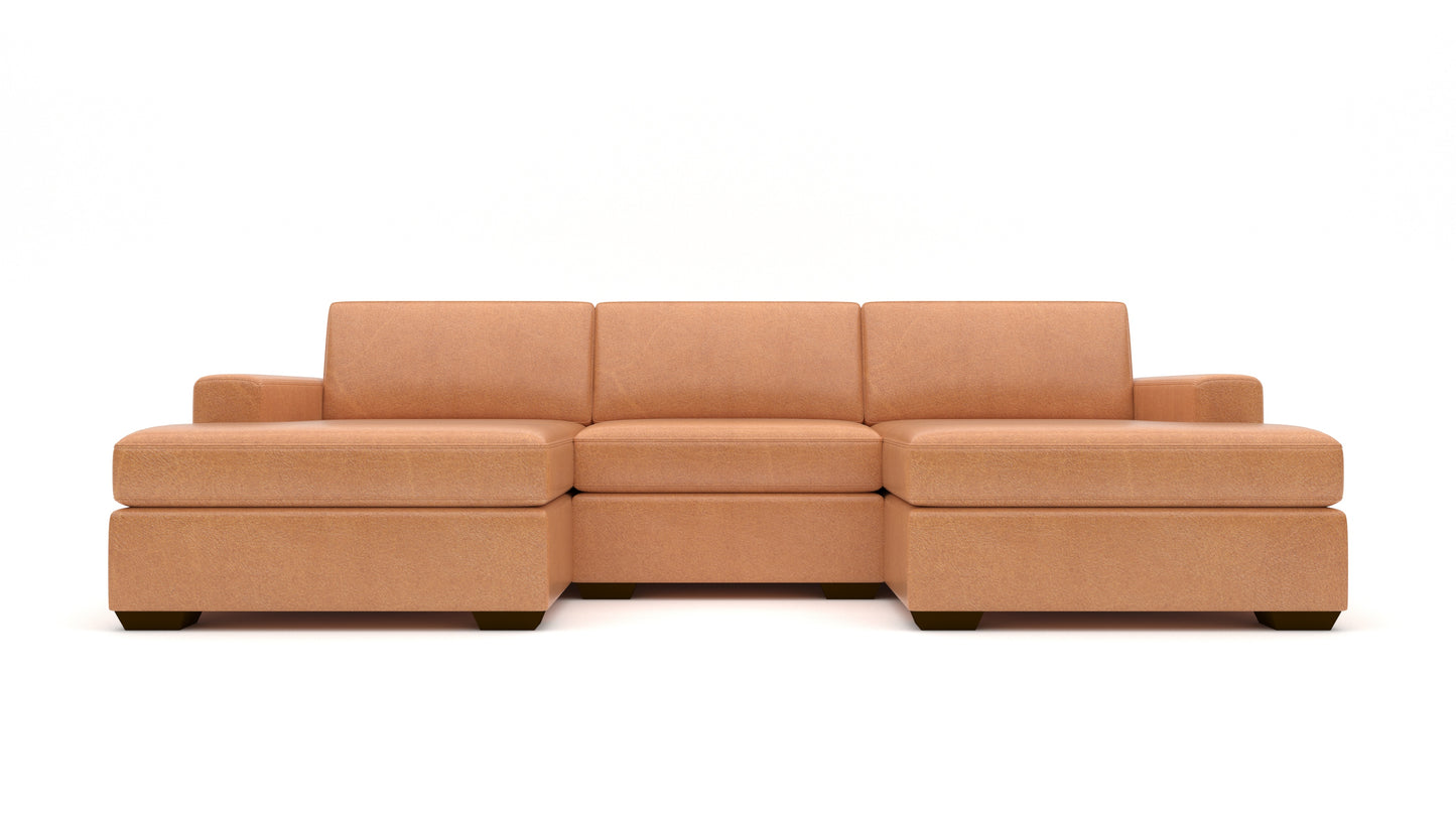 Mesa 122" Leather Double Chaise With Armless Chair - Hudson Lager