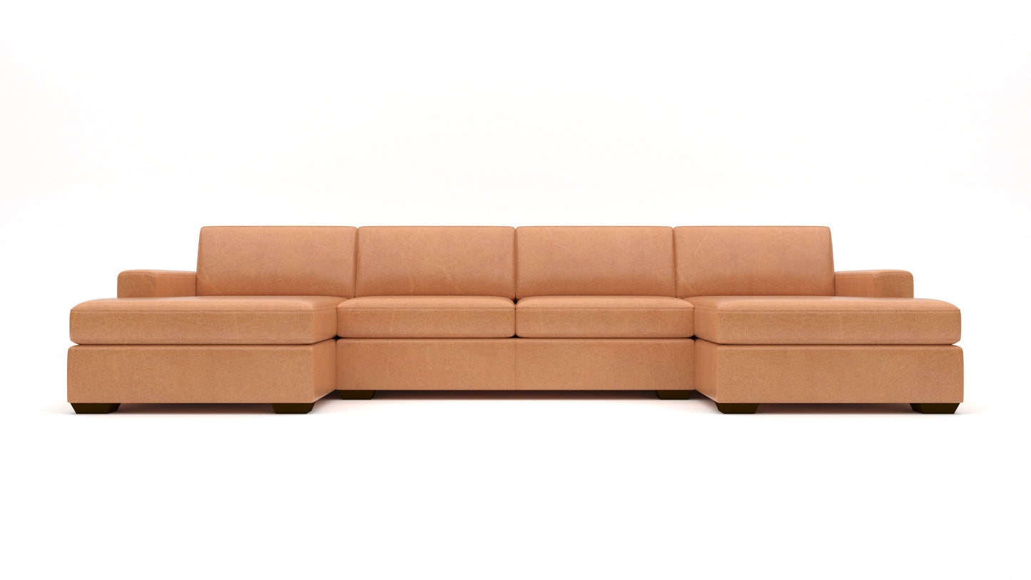 Mesa 158" Leather Double Chaise With Armless Loveseat - Hudson Lager