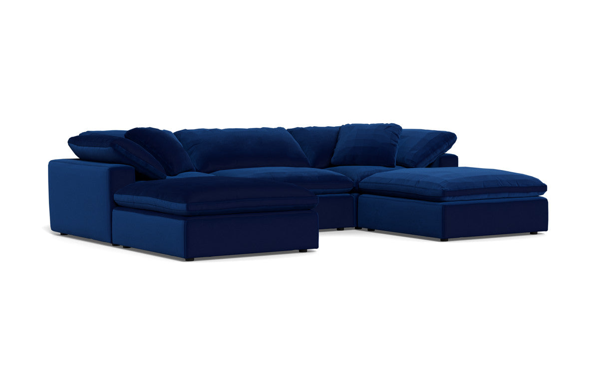 Fluffy 133.5" 3 Piece Sofa W/Double Ottoman - Superb Cobalt