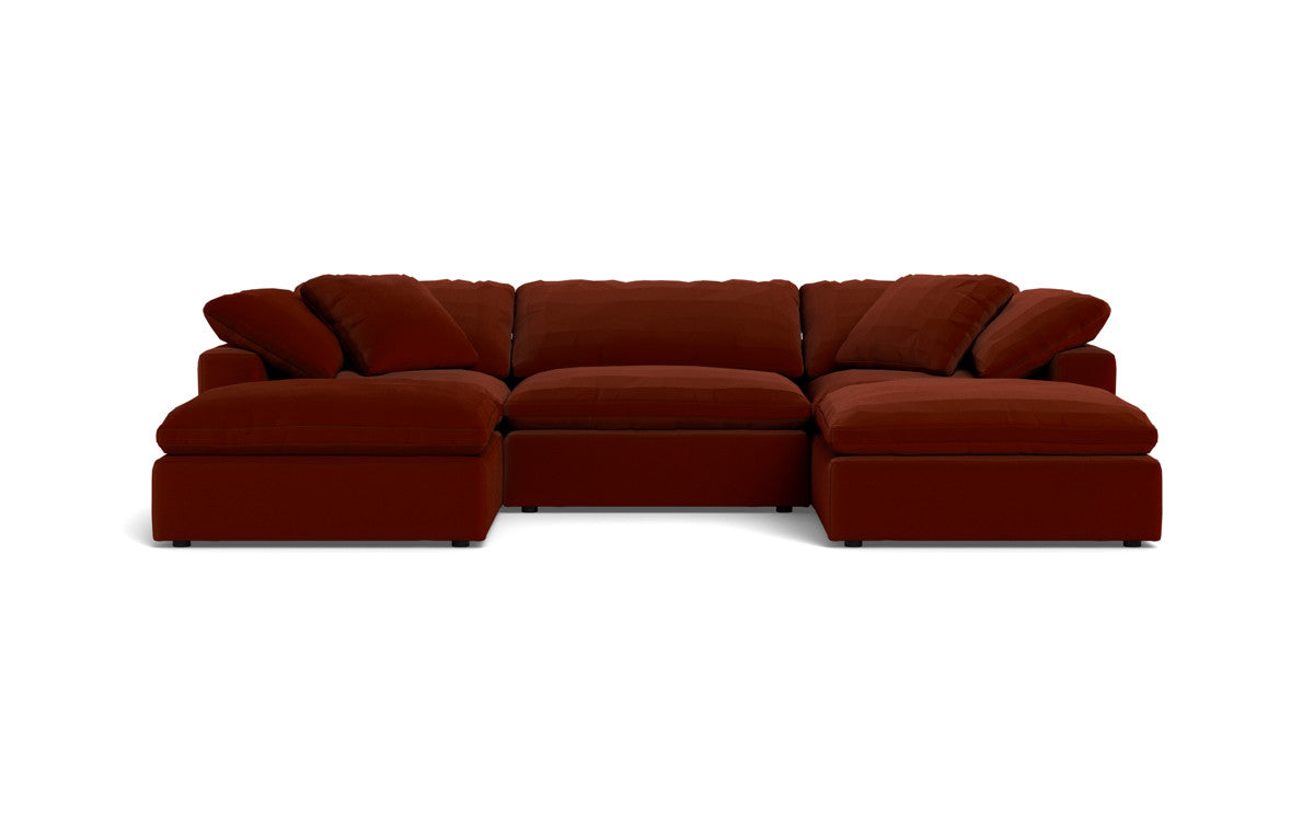 Fluffy 133.5" 3 Piece Sofa W/Double Ottoman - Superb Rust