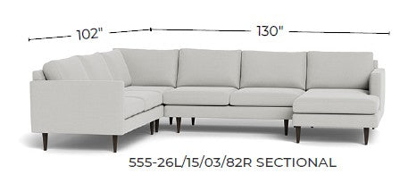 Wallace 130" Untufted Corner Sectionals w. Right Chaise - Dream Dove