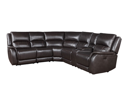 Adrian 6 Piece Chocolate Leather Power Sectional -