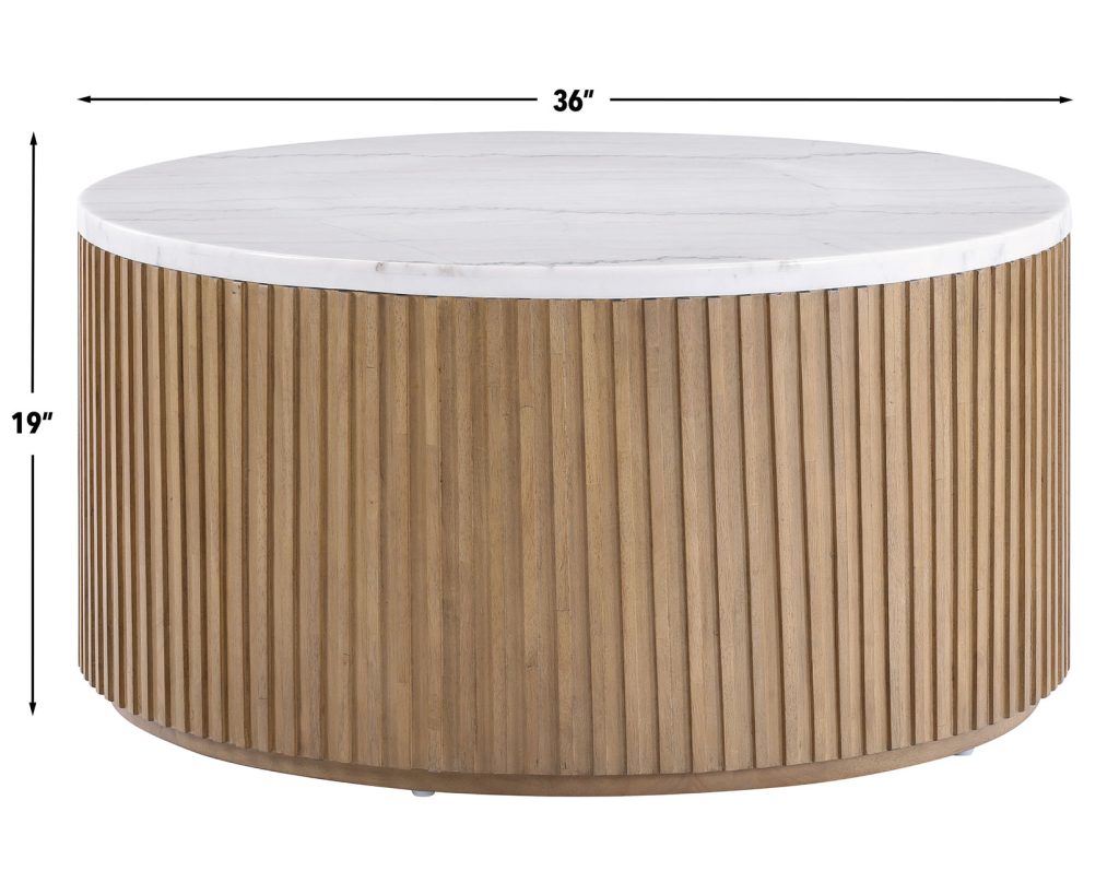 Calvin 36" Round White Marble Top Coffee Table w/Casters -