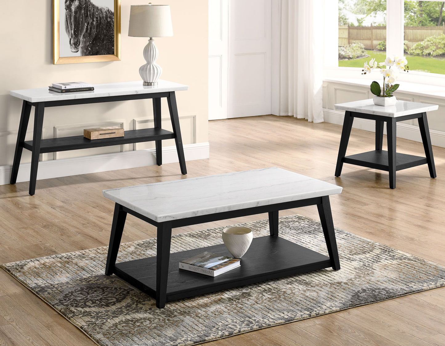 Vienna Black Base White Marble Sofa Table -