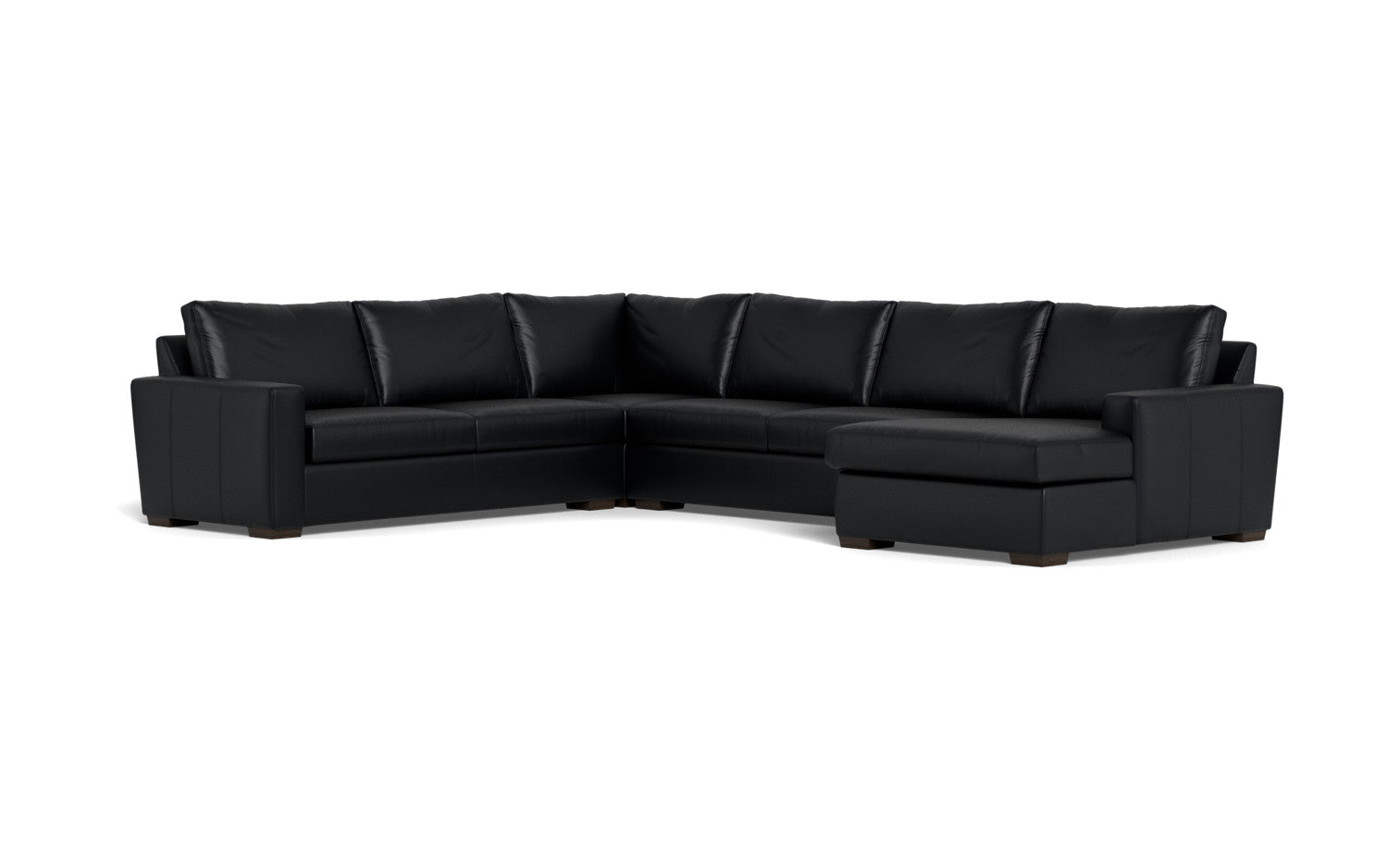 Mesa 156" Leather Corner Sectionals w. Right Chaise - Tribeca Black