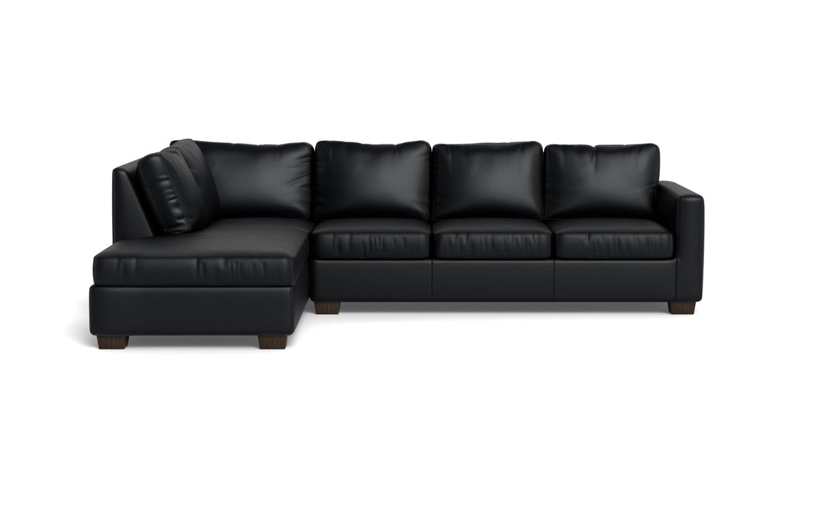 Track 121" Leather Left Chaise Sleeper Sectional - Tribeca Black