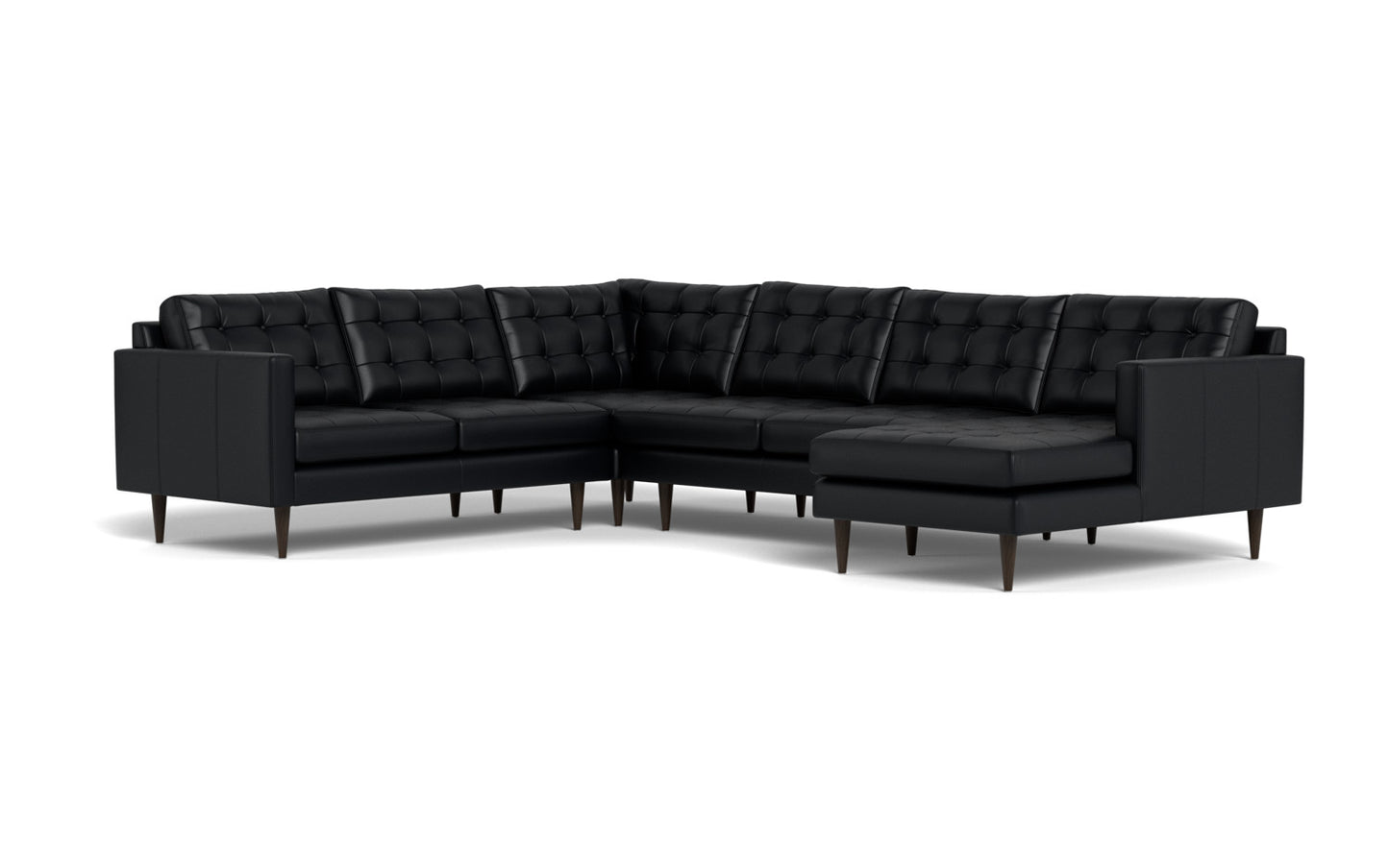 Wallace 131" Leather Corner Sectionals w. Right Chaise - Tribeca Black