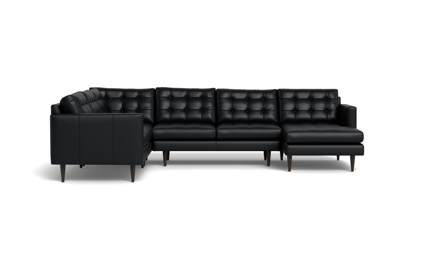 Wallace 131" Leather Corner Sectionals w. Right Chaise - Tribeca Black