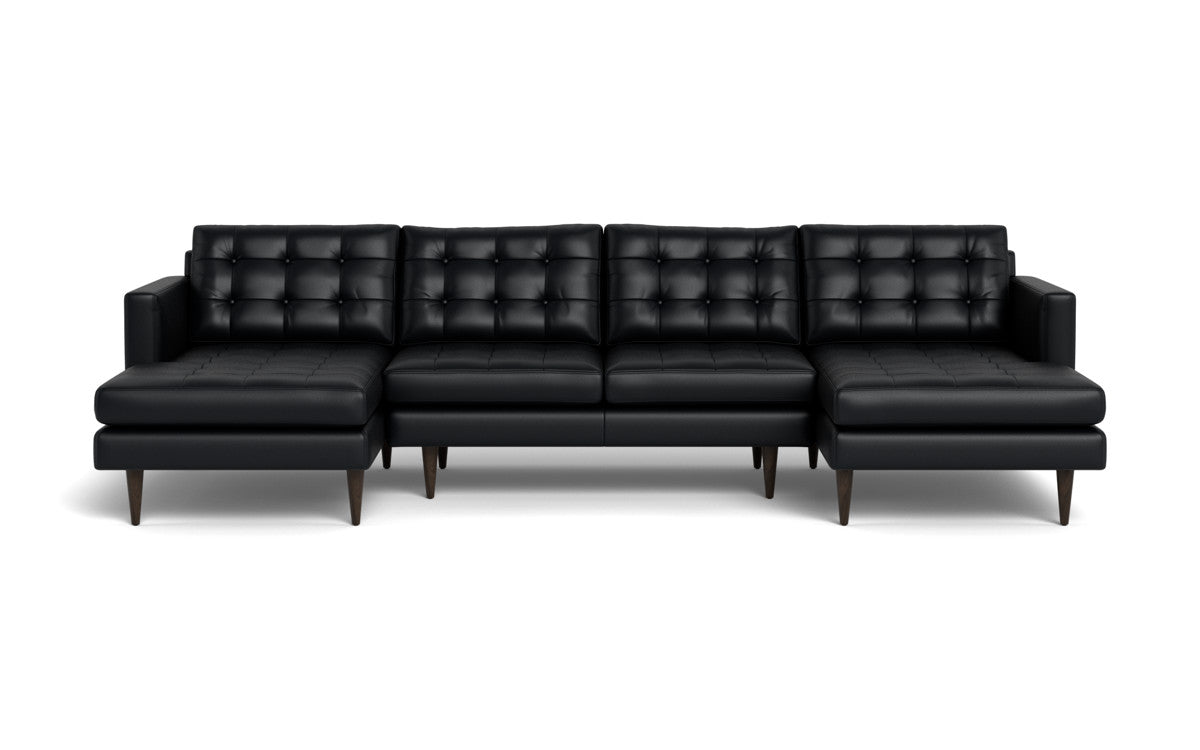 Wallace 126" Leather Double Chaise U Sectional - Tribeca Black