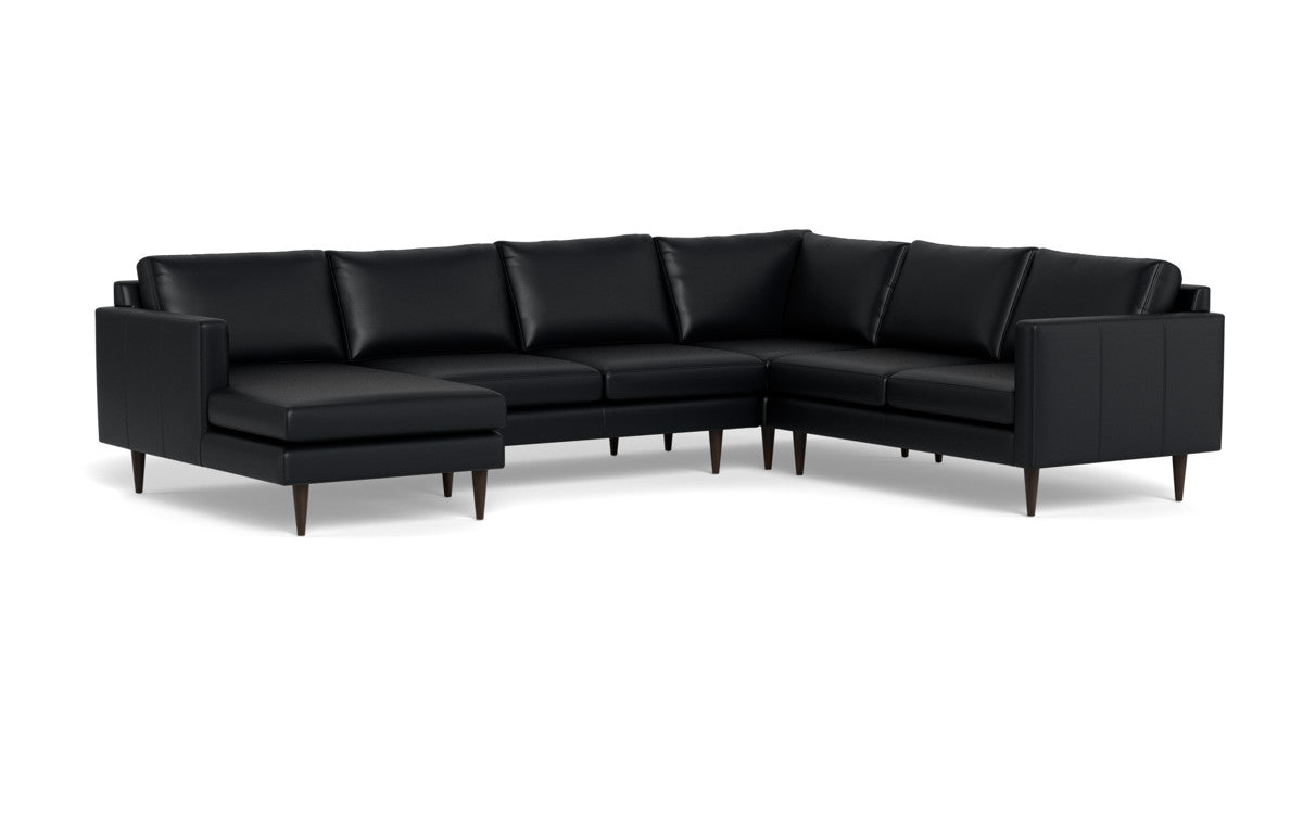 Wallace 130" Leather Untufted Corner Sectionals w. Left Chaise - Tribeca Black