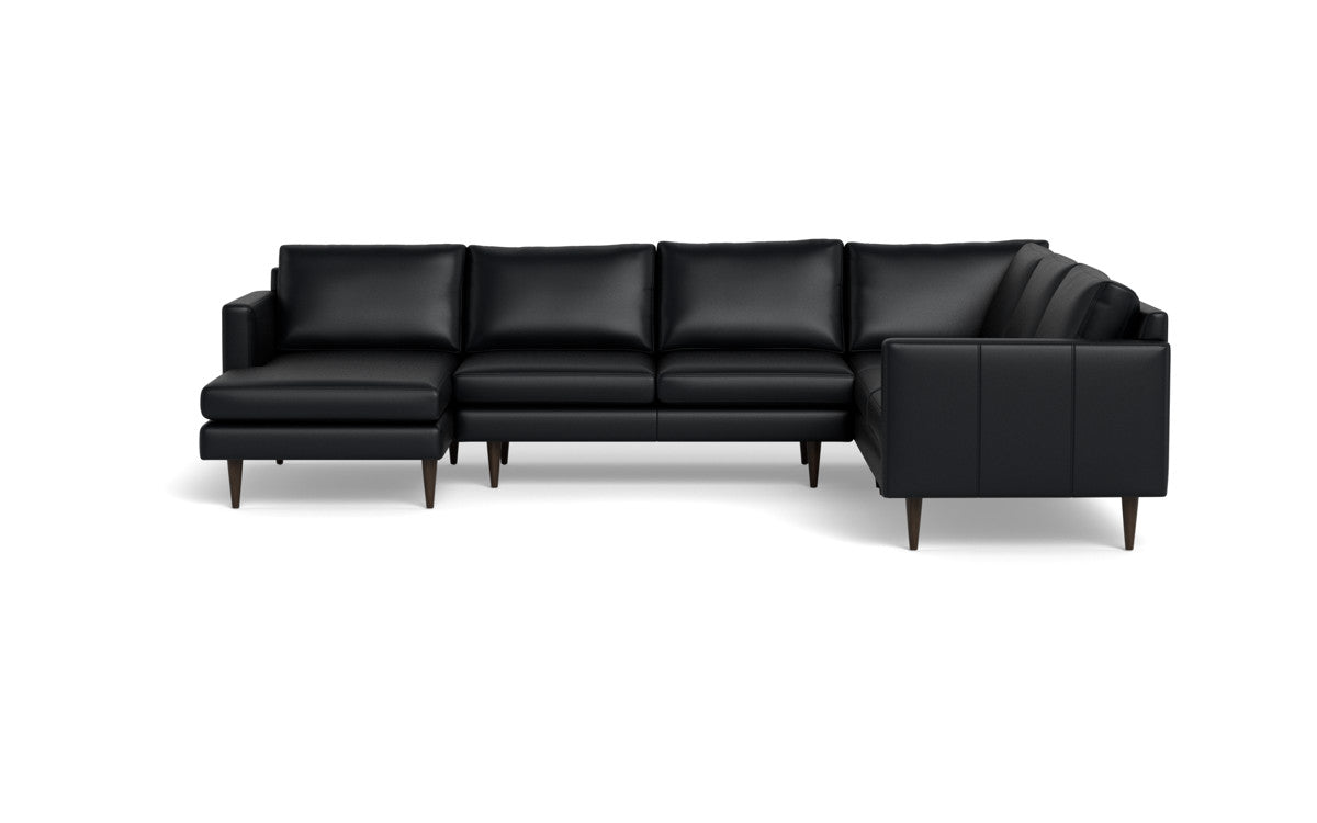 Wallace 130" Leather Untufted Corner Sectionals w. Left Chaise - Tribeca Black