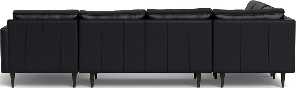 Wallace 131" Leather Untufted Corner Sectionals w. Right Chaise - Tribeca Black