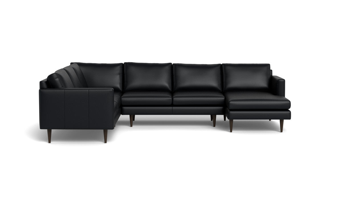 Wallace 131" Leather Untufted Corner Sectionals w. Right Chaise - Tribeca Black