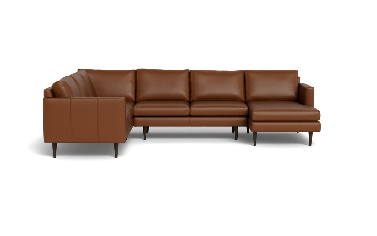 Wallace 131" Leather Untufted Corner Sectionals w. Right Chaise - Tribeca Chestnut