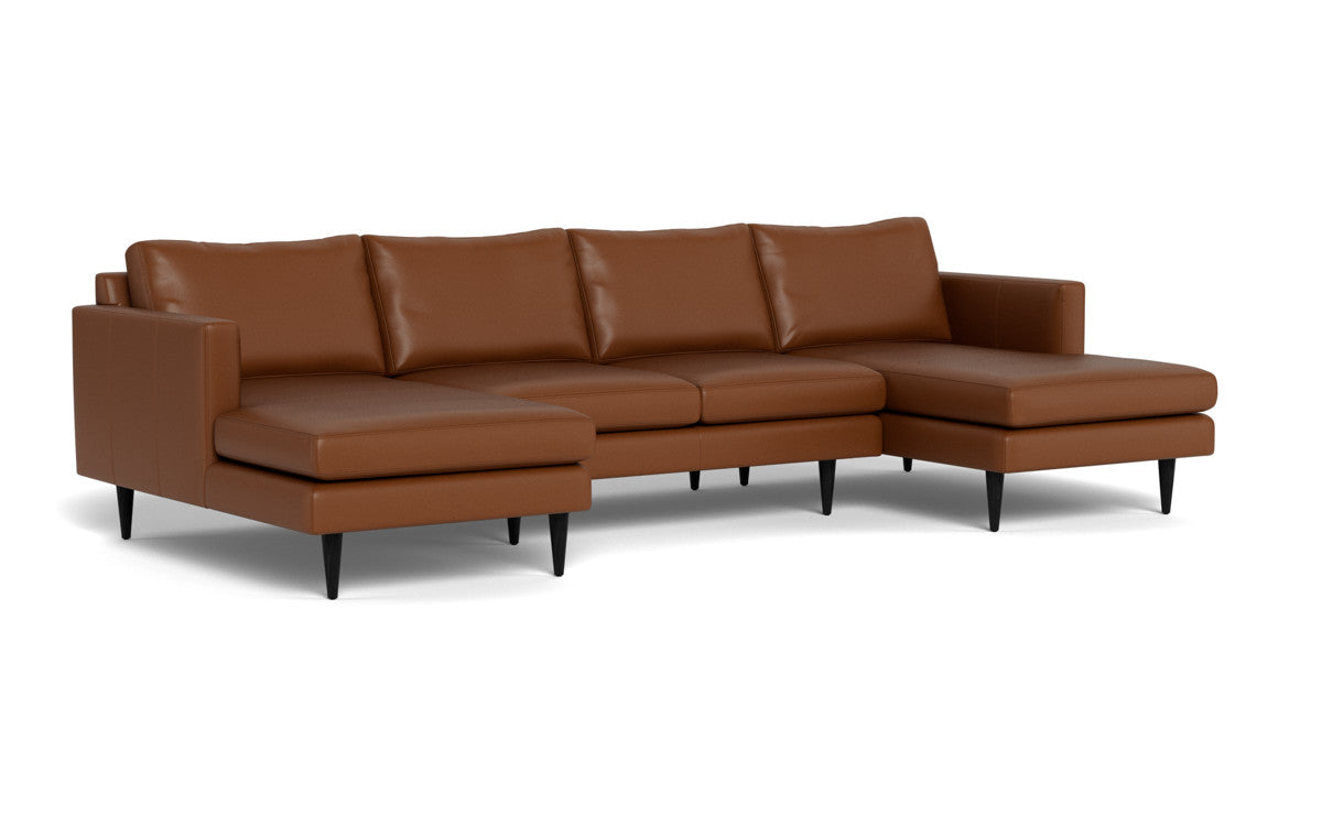 Wallace 126" Leather Untufted Double Chaise U Sectional - Tribeca Chestnut