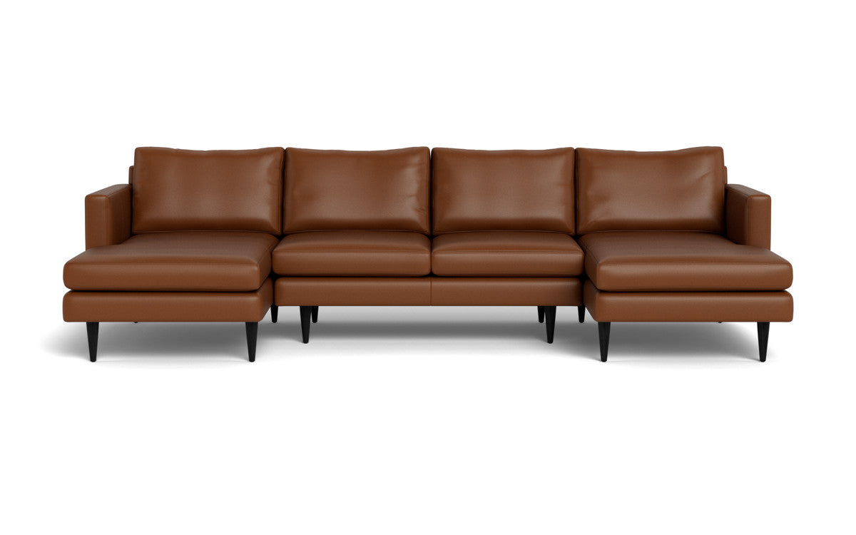 Wallace 126" Leather Untufted Double Chaise U Sectional - Tribeca Chestnut