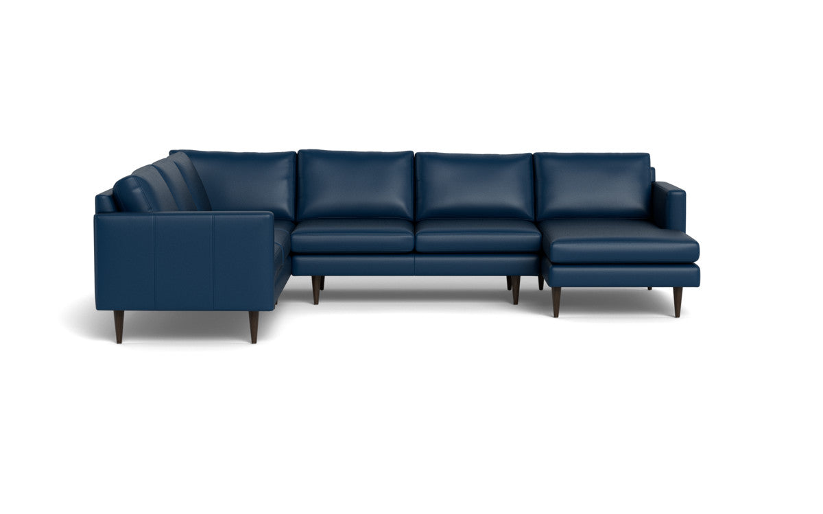 Wallace 131" Leather Untufted Corner Sectionals w. Right Chaise - Tribeca Cobalt