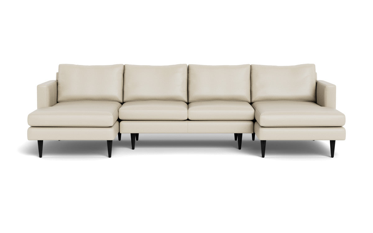 Wallace 126" Leather Untufted Double Chaise U Sectional - Tribeca Cream