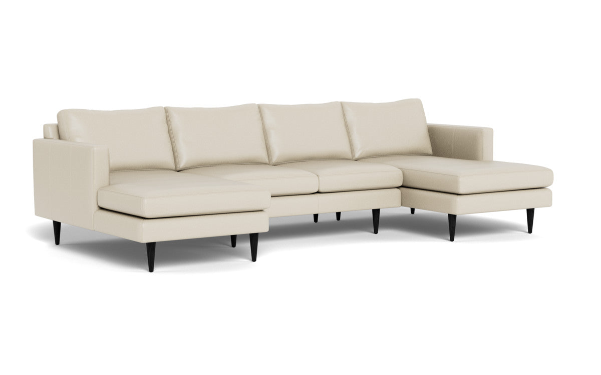 Wallace 126" Leather Untufted Double Chaise U Sectional - Tribeca Cream
