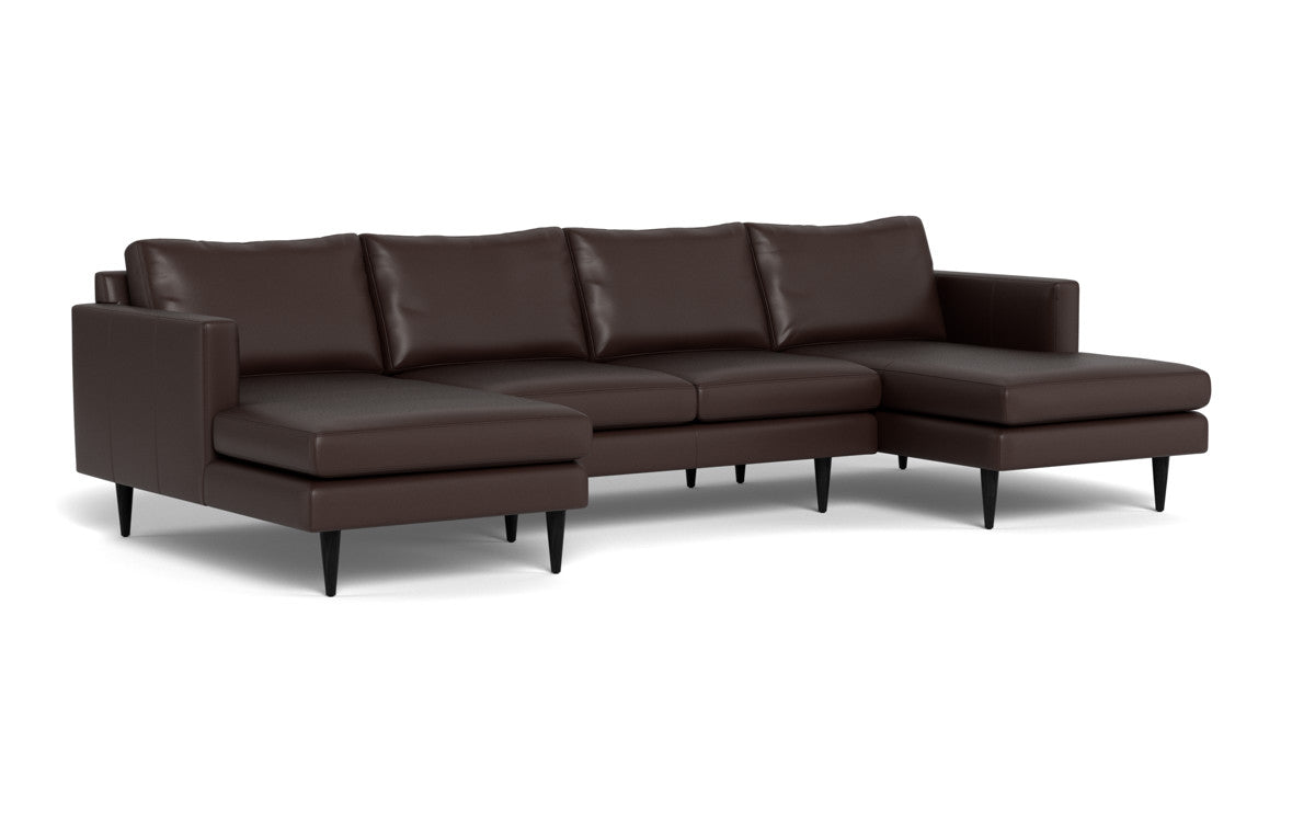 Wallace 126" Leather Untufted Double Chaise U Sectional - Tribeca Espresso