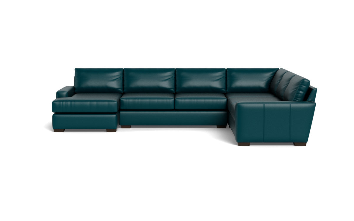 Mas Mesa 162" Deep Leather Corner Sectionals w. Left Chaise - Tribeca Lagoon
