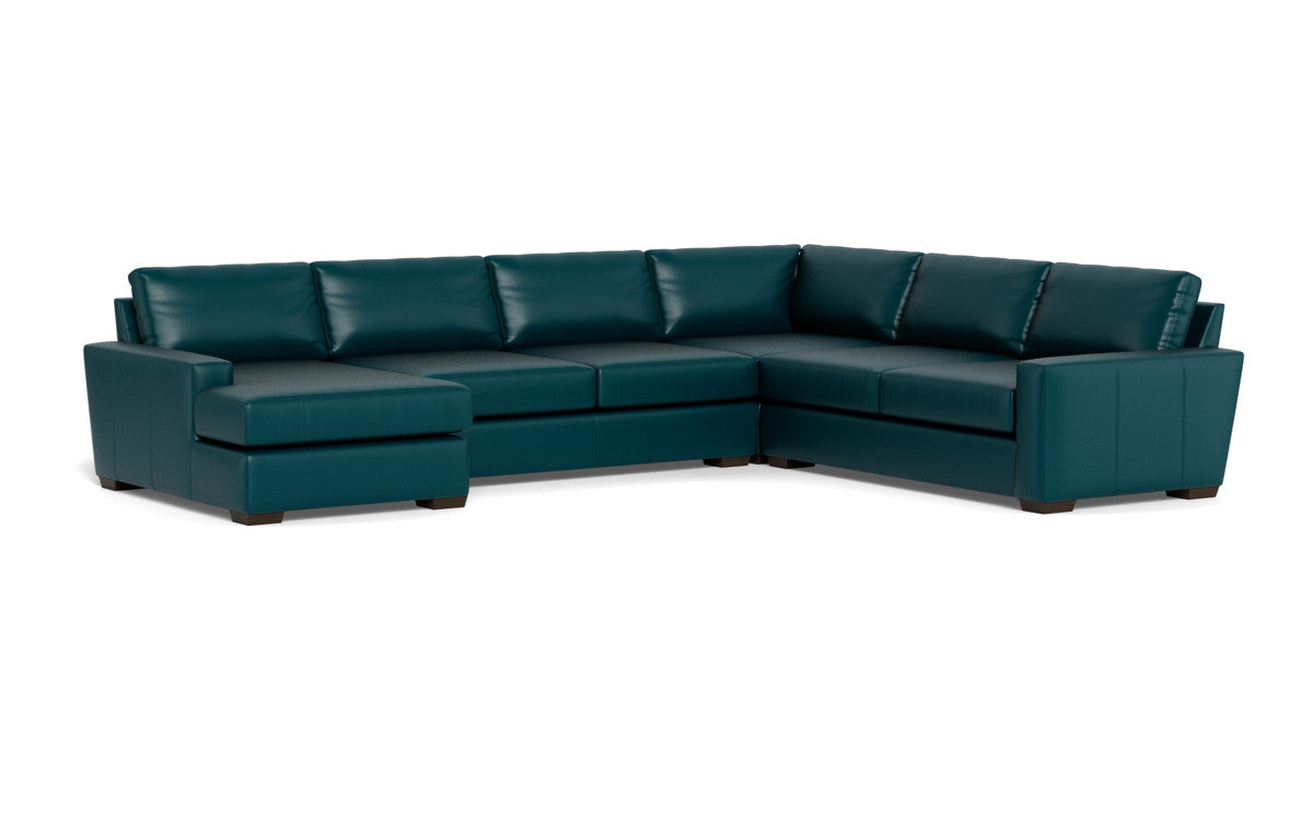 Mas Mesa 162" Deep Leather Corner Sectionals w. Left Chaise - Tribeca Lagoon