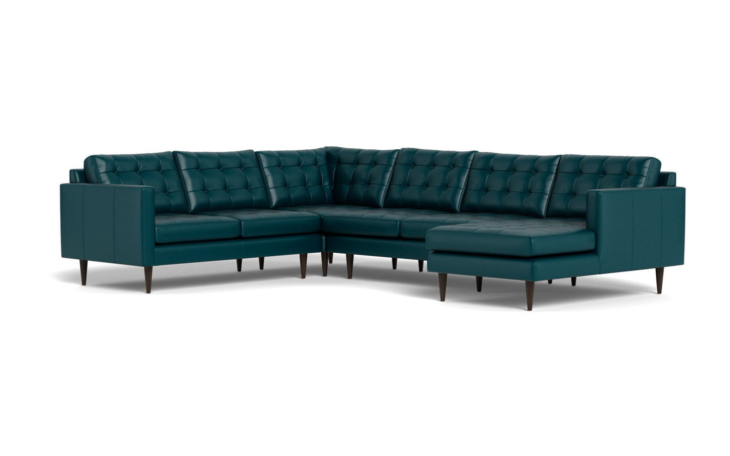 Wallace 131" Leather Corner Sectionals w. Right Chaise - Tribeca Lagoon