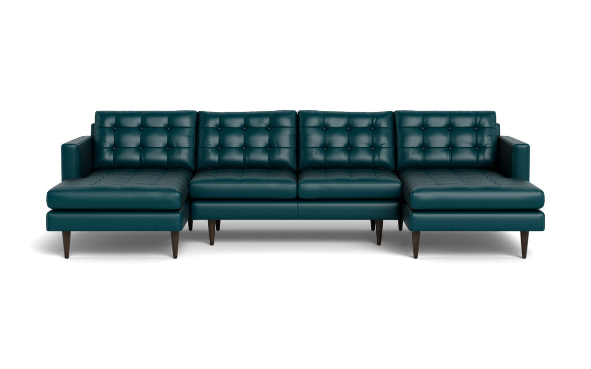 Wallace 126" Leather Double Chaise U Sectional - Tribeca Lagoon