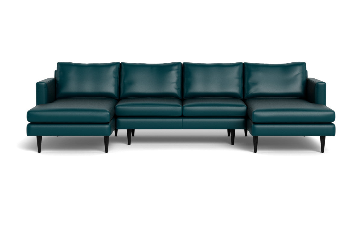 Wallace 126" Leather Untufted Double Chaise U Sectional - Tribeca Lagoon