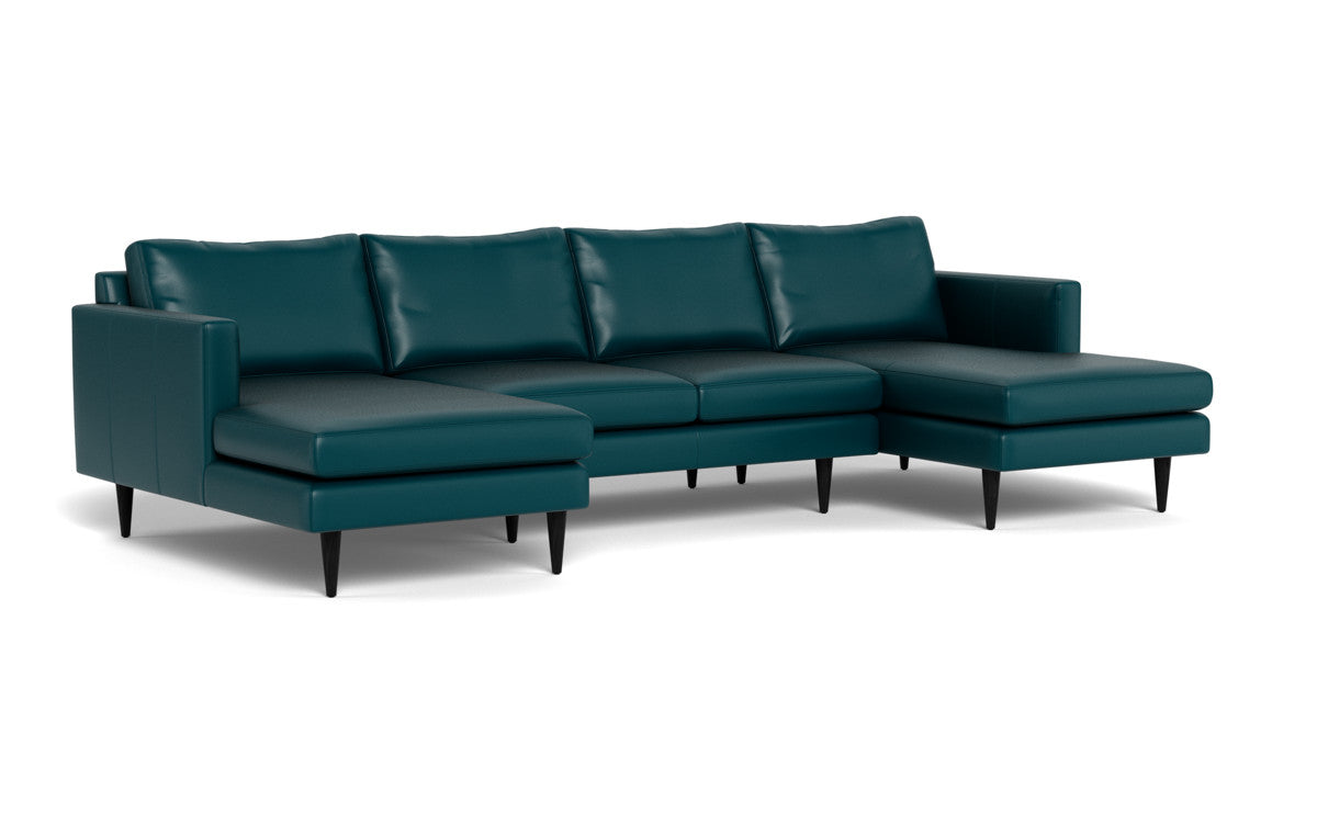 Wallace 126" Leather Untufted Double Chaise U Sectional - Tribeca Lagoon