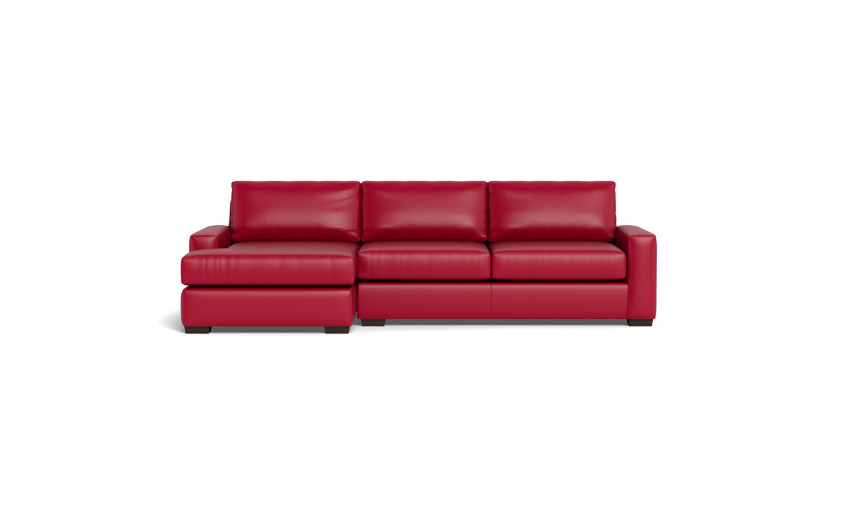 Mas Mesa 123" Deep Leather Left Chaise Sectional - Tribeca Scarlet