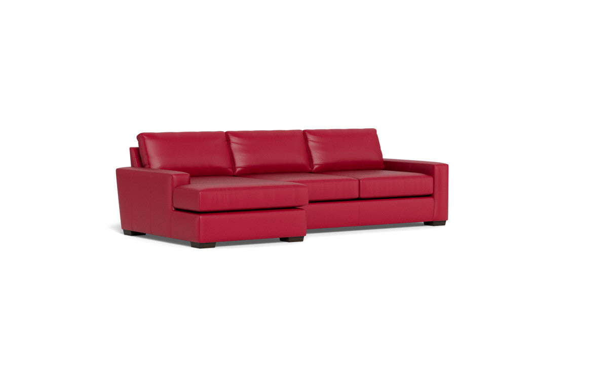 Mas Mesa 123" Deep Leather Left Chaise Sectional - Tribeca Scarlet