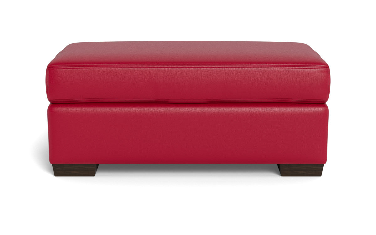 Mesa Leather Ottoman - Tribeca Scarlet