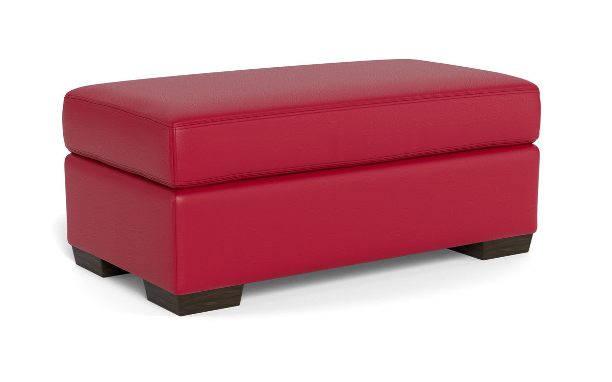 Mesa Leather Ottoman - Tribeca Scarlet