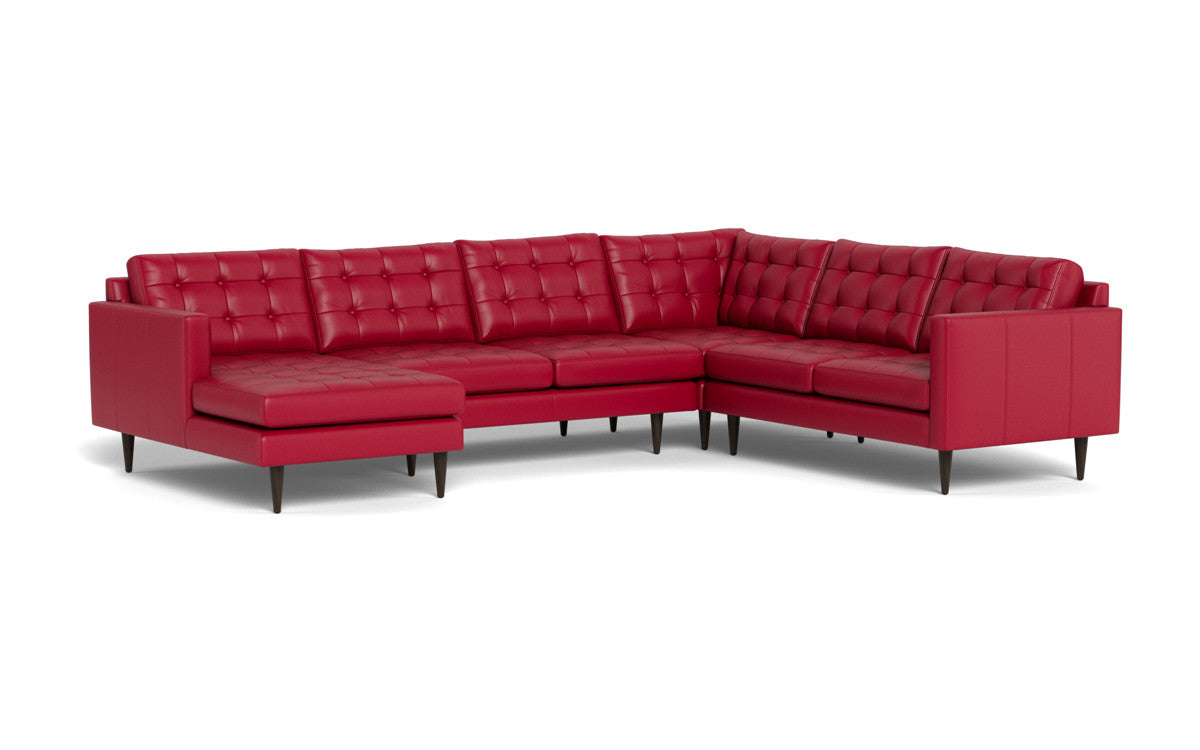 Wallace 130" Leather Corner Sectionals w. Left Chaise - Tribeca Scarlet