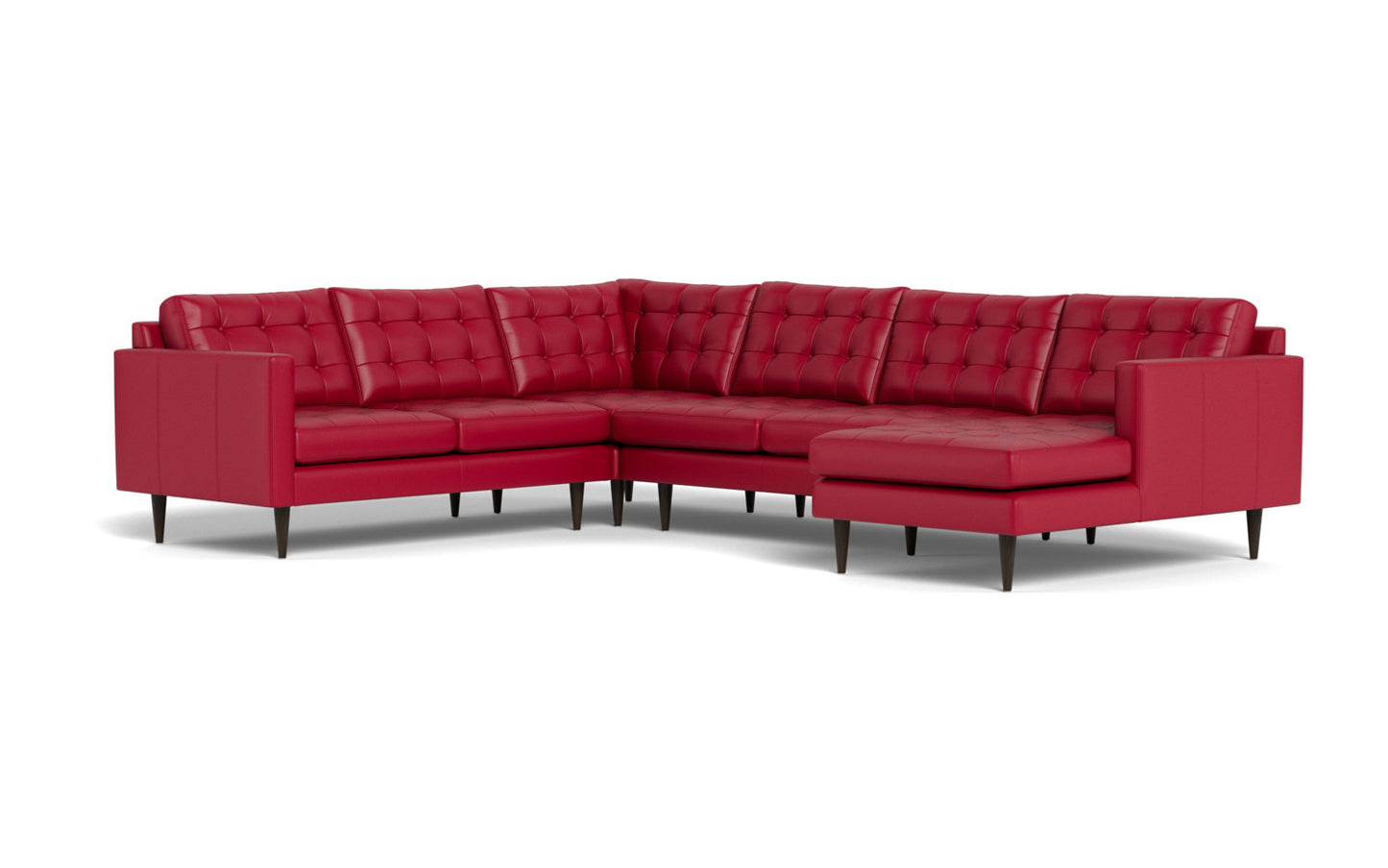 Wallace 131" Leather Corner Sectionals w. Right Chaise - Tribeca Scarlet