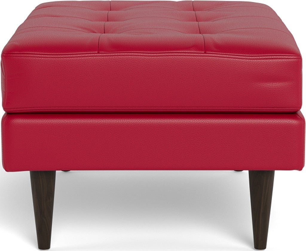 Wallace Leather Ottoman - Tribeca Scarlet