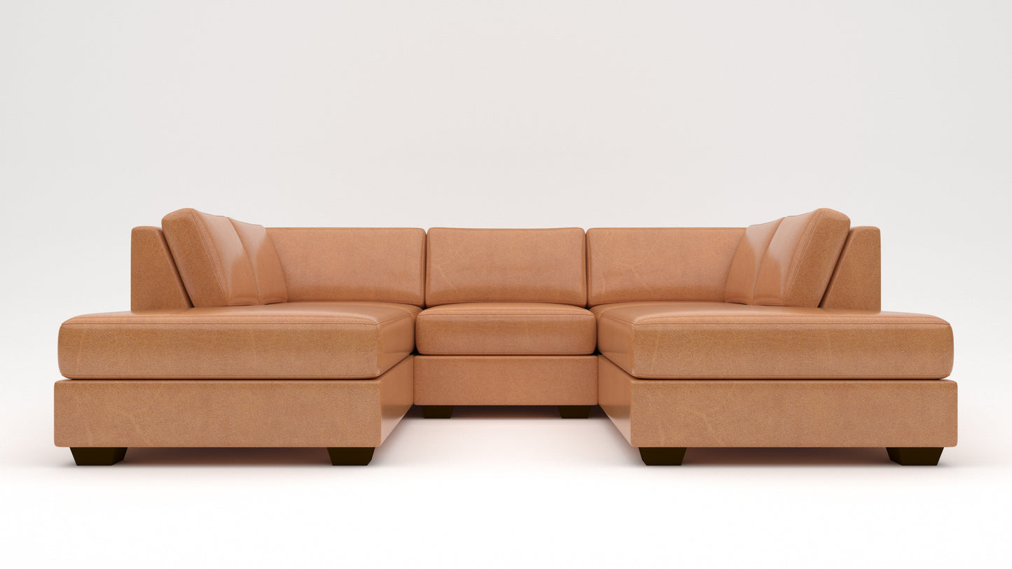 Track 103" Leather Double Chaise With Armless Chair - Hudson Lager