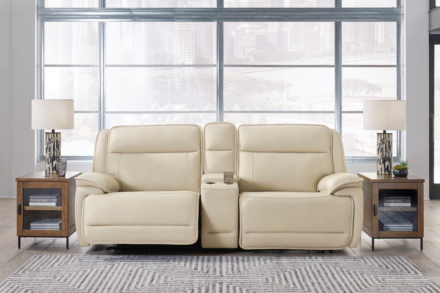 Demi 2 PC Leather Sofa W/Console -