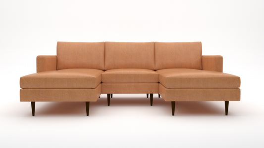 Wallace 96" Leather Untufted Double Chaise With Armless Chair - Hudson Lager